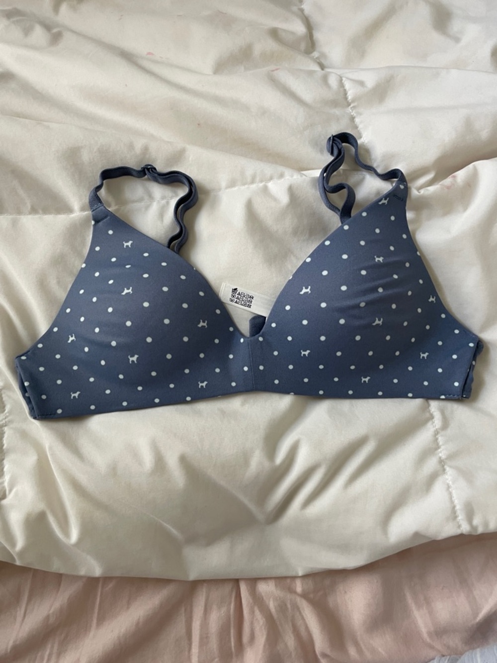 PINK Victoria's Secret Navy Polka Dot Wireless Triangle Bra